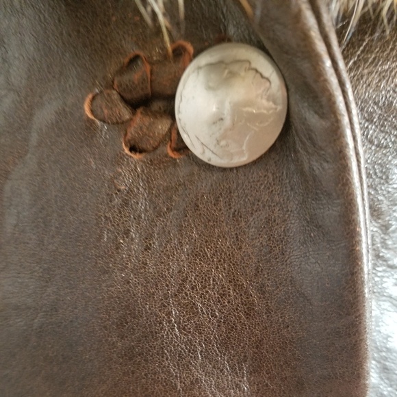 Tatonka Fine Leather Fur Collar Beaded Jacket fits M/L - Picture 5 of 8